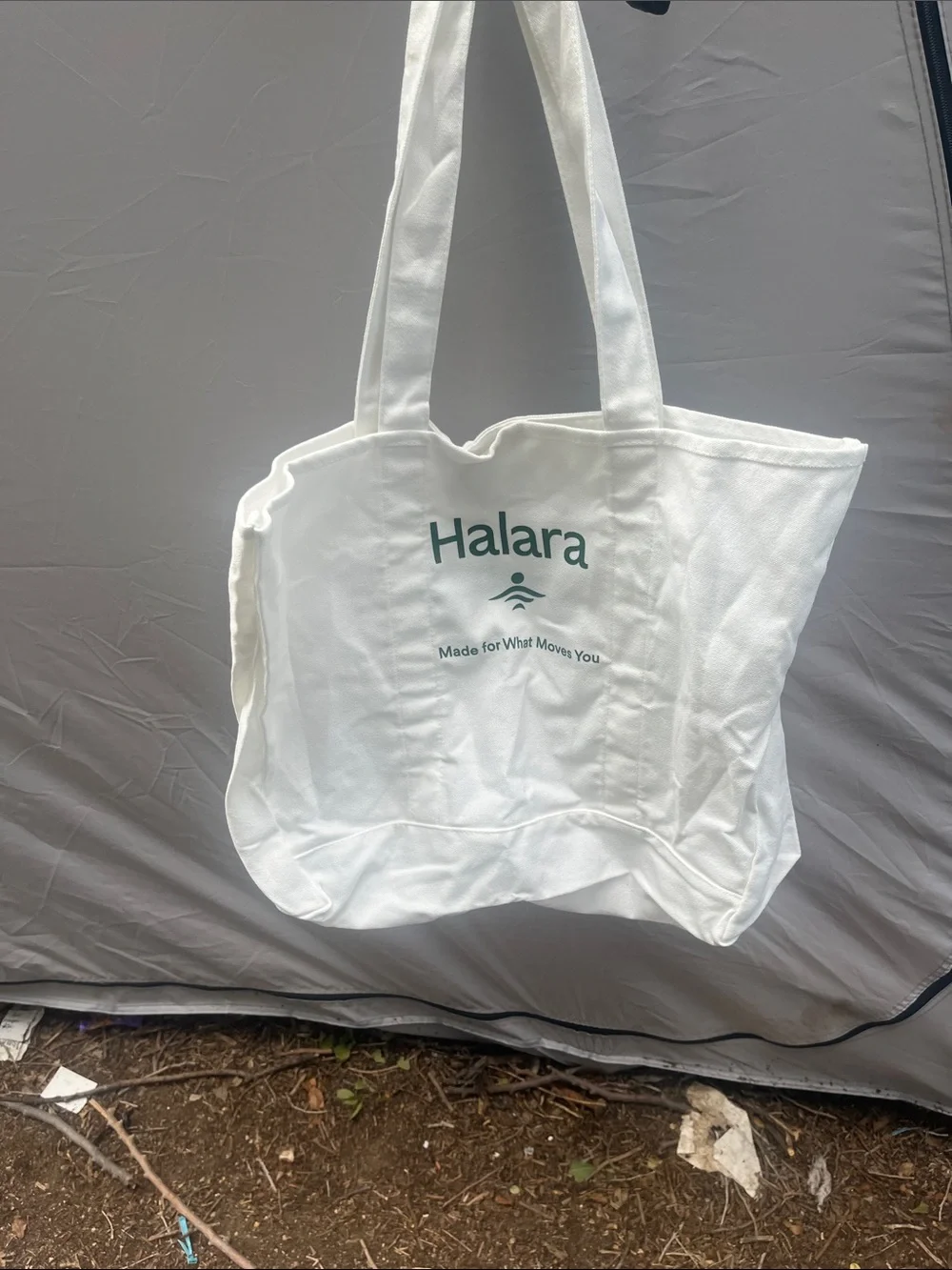HALARA White Canvas Tote with Green Logo